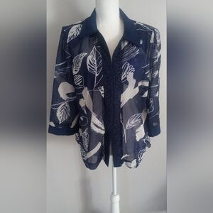 R&M Richards Blue Sheer Kimono with White Pattern